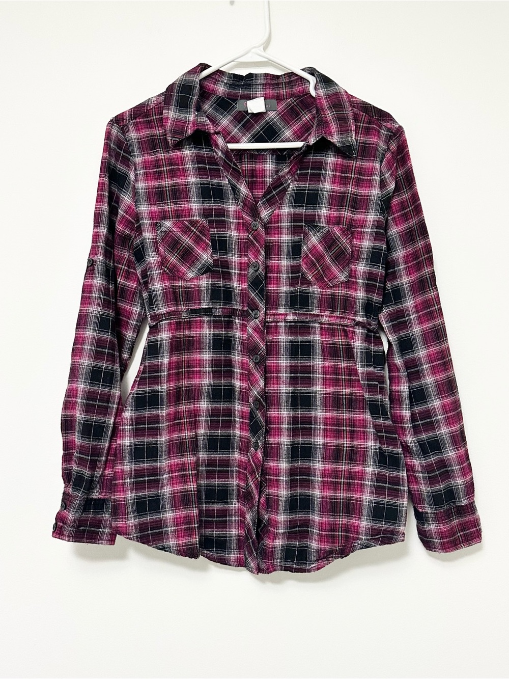Fire Los Angeles 90's Grunge Pink and Black Plaid Flannel Babydoll Tunic Shirt
